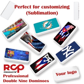 RCP PRODUCTS Dominos Set for Adults – Domino Cubano Profesional de 55 Fichas, Metal Spinner,Caja de Madera, Board Game with Wood Case Juegos de Mesa (Customized Tiles)