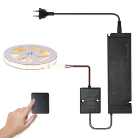 lichtvoll 24V COB LED Strip 5M - 480LEDs/m, Flicker-Free Ultra Bright Colour Temperature 2700K-6500K Dimmable, with Touch Switch 2.4G Controller and 60W Power Supply for Kitchen, Cabinets