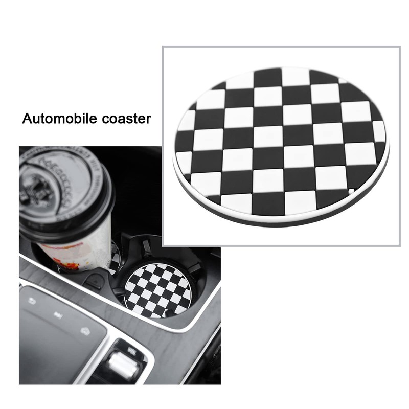 eMagTech 4PCS Car Coasters Grid Pattern Auto Cup Holder Insert