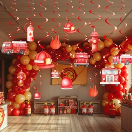 40 Pack Fire Truck Hanging Decorations – Firefighter Birthday Decorations for Boys, Fire Truck Party Supplies and Rescue Theme Decor