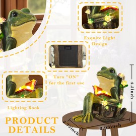 Solar Garden Miniature Frog Outdoor Statues Decor with Succulents Decorations and 7 LED Lights for Patio Yard Lawn Ornament Balcony Birthday Gift for Women Mum Unique Frogs Figurine Housewarming Ideas