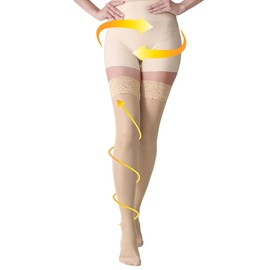 AMZAM - Medias de compresión para mujer, de 15 a 20 mmHg, calcetines de compresión graduados, con puntera cerrada, con banda de silicona de encaje, para viajes, oficina, Beige, X-Large