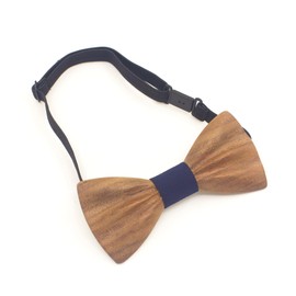 Cyriacus Wooden Bow Tie Set Men's Wooden Bow Tie Set for Wedding Performances Prom Gift, Dark Blue+Brooch