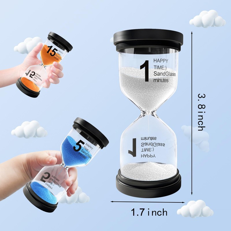 1 Minute Sand Timer, Plastic Sand Clock for Kids, Acrylic