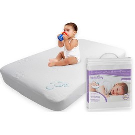 Premium Cot Bed Mattress Protector 70 x 140 cm Noiseless Waterproof Pad Cover Fitted Sheet Natural Bamboo Silent Topper for Baby Toddler Children Cotbed