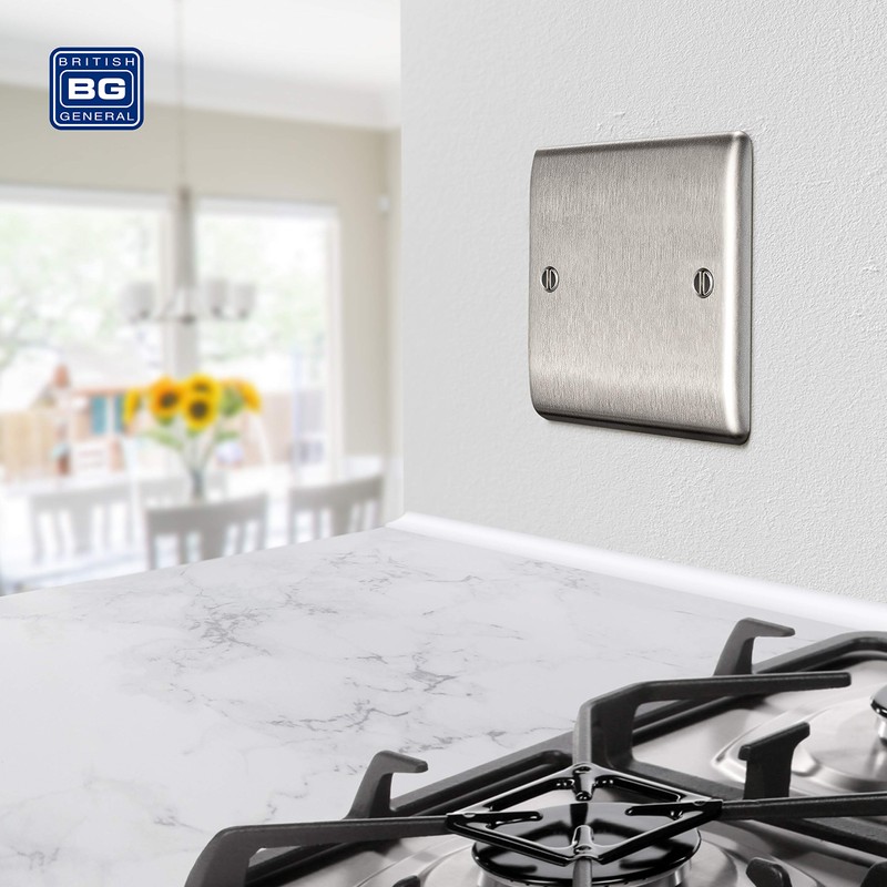 BG Electrical NBS94 Single Blank Plate, Brushed Steel
