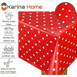 Karina Home Polka Dotty PVC Wipe Clean Tablecloth Vinyl (Red, 200 x 140cm)