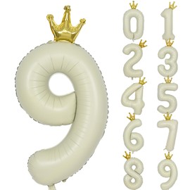 Lausatek Balloons, Number Balloons, Birthday, 40 Inches, Large, Number 9, Crown Included, Birthday Decoration, Parties, Anniversaries, Weddings, Boys, Girls, Approx. 39.4 inches (100 cm), Dull Color