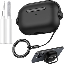 T Tersely [with Safety Lock] for Airpods 4(2024) Generation Case Cover with Cleaning Kit, Premium Clear Case TPU Keychain Hook,Supports Wireless Charging,Shockproof Protection-Black