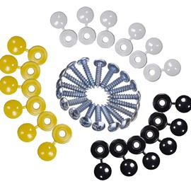 JEOPKO Car Number Plate Fixing Kit, Screws & Caps Number Plate Screw Caps Car Registration Plate Fixings, 18 Screws, 18 Caps,Number Plate Fixing Fitting Kit, White Yellow & Black Caps.