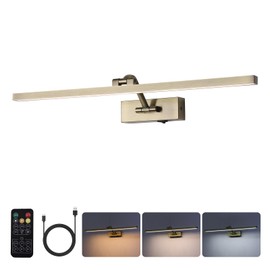 BRIVOLART 10000mAh Picture Light Battery Operated,23.6In Antique Bronze Wireless Rechargeable Picture Light 3 Colors Dimmable Art Light with Remote Timer for Paintings,Gallery