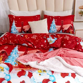 Qollection Father Christmas Royal Santa Claus Merry Santa Xmas Duvet Quilt Cover & Pillowcase Bedding Set Multi-Colour Snowman Presents Set Ultra Soft Easy Care, Modern Design-S
