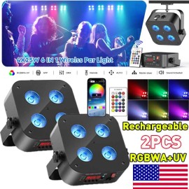 U`King LED 4x25W RGBWA+UV Battery Powered WIRELESS DMX Par Can DJ Uplighting Uplights - Only 2X Rechargeable Par Can