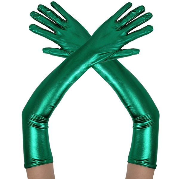Lystaii Long Shiny Metallic Spandex Glove Elbow Length Opera Gloves
