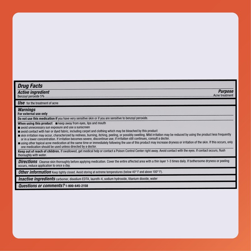 Rugby Acne Medication - Benzoyl Peroxide Gel USP 5% -