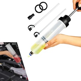 SLIMI 1 PC Car Fluid Extractor Pump, 200cc Oil Change Syringe with 2 Transparent Hose, Multi-purpose Manual Engine Oil Changer, Universal for Most Cars, Trucks, SUVs (White)