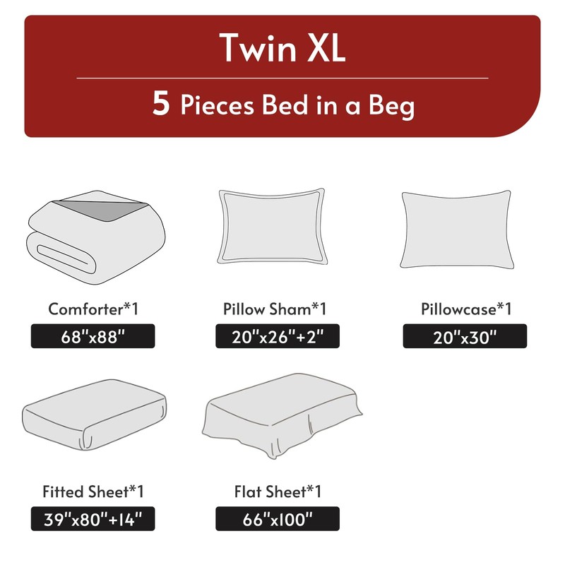 MUXHOMO 5 Pieces Twin XL Comforter Set, Reversible Bed in