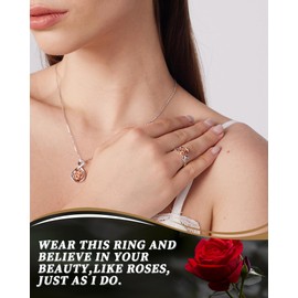 Fidget Spinner Rings for Anxiety for Women - 925 Sterling Silver Sunflower/Rose/Daisy Promise Bands Relieving Stress Jewelry Anti Anxiety Gifts for Couples Women (Rose, 7)