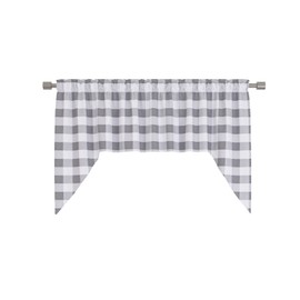 NATUS WEAVER Curtain Swags for Widnows 1 Panel Classic Buffalo Check Swag Country Farmhouse Kitchen Window Curtain - Grey & White, W 54" x L 36" with a 16" Center Drop