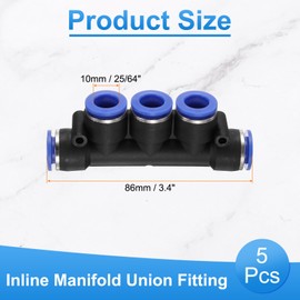 HARFINGTON 5pcs Inline Manifold Union Fitting 10mm(25/64") OD 5 Ways Plastic Pneumatic Push to Connect Tube Fittings Push Lock Quick Release Connectors