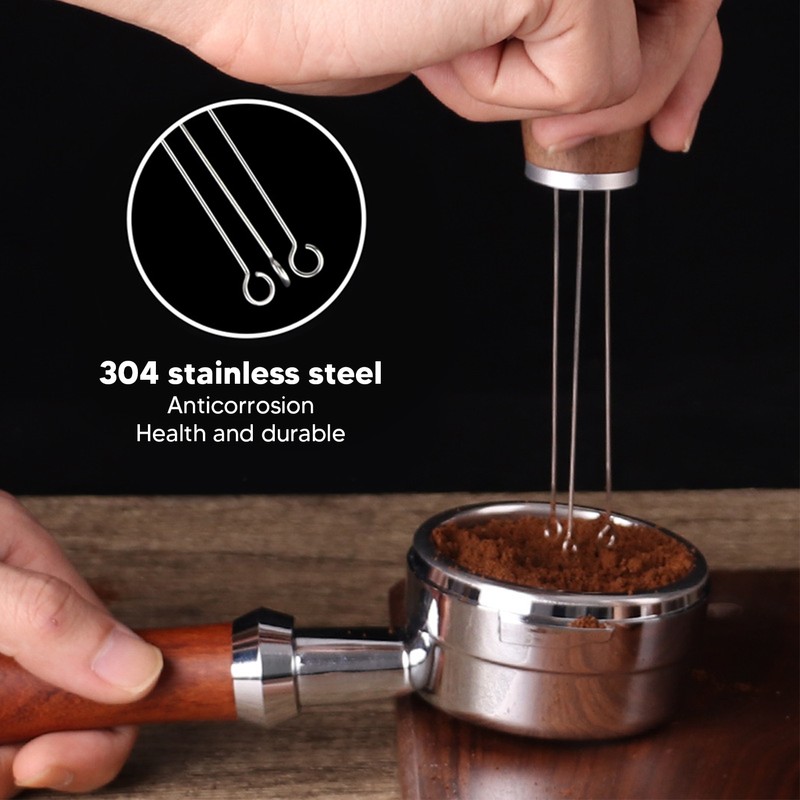 Coffee Distribution Tool Multifunctional Needle Coffee Distributor with Wooden Base