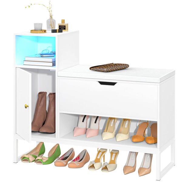 Reversible Shoe Cabinet Storage for Entryway, Shoe Storage Cushioned Bench