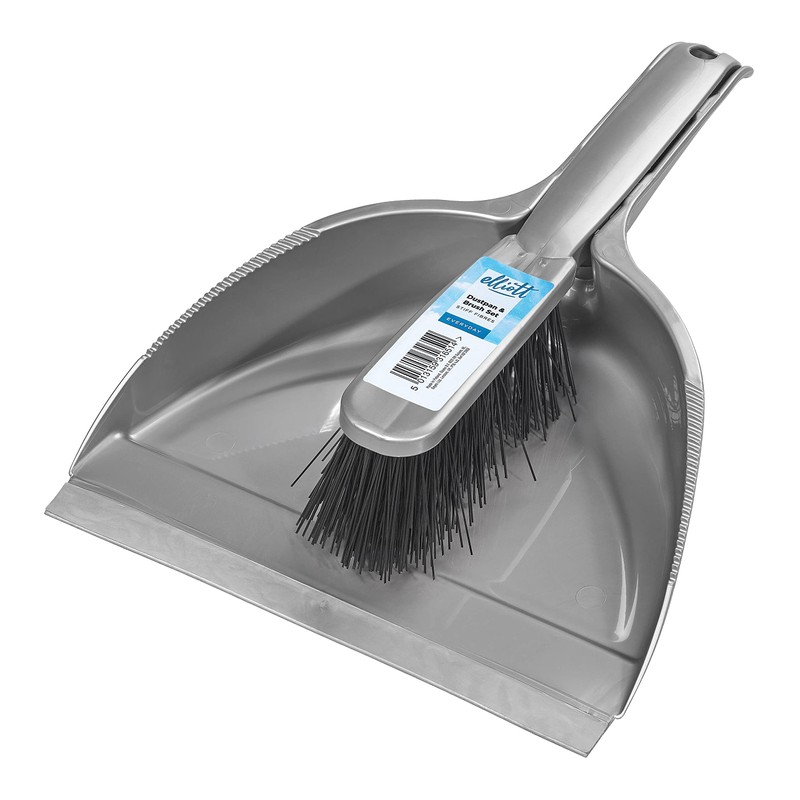 Elliott Dustpan and Brush Set, Durable Plastic Pan with Rubber