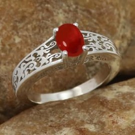 SILVERTROVE Cabochon Karneol-Edelstein-Bandring, Sterlingsilber, Bandring für Männer und Frauen, Bandring in allen Größen, Schmuck CRG1062BZ4_(50 (15.9))