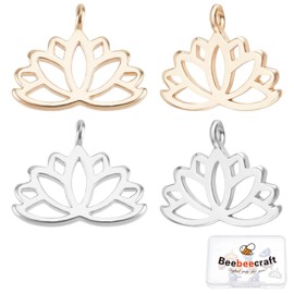 Beebeecraft 1 Box of 10 Lotus Flower Charms 18k Gold & Platinum Plated Flower Yoga Beads Charms Crafts Supplies for DIY Necklace Bracelet Earrings