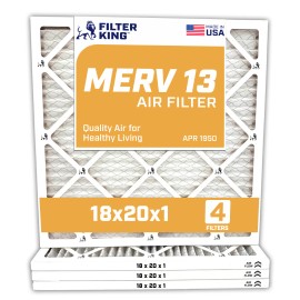 Filter King 18x20x1 Air Filter 4-PACK MERV 13 Actual Size 17.5 x 19.5 x .75"