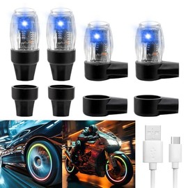 YUERWOVER 4 Pack Tire Lights for Car LED Colorful Wheel Light Valve Stem Cap Flash Light for Truck Motorcycle Bike Waterproof Rechargeable Tyre Spoke Lamp Glow in the Dark Reflector Accessories(Blue)