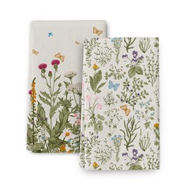 Bapcoku - Juego de 2 toallas de cocina florales de primavera para platos de cocina, decoración de flores, 16 x 24 pulgadas, paño de secado absorbente de mariposas