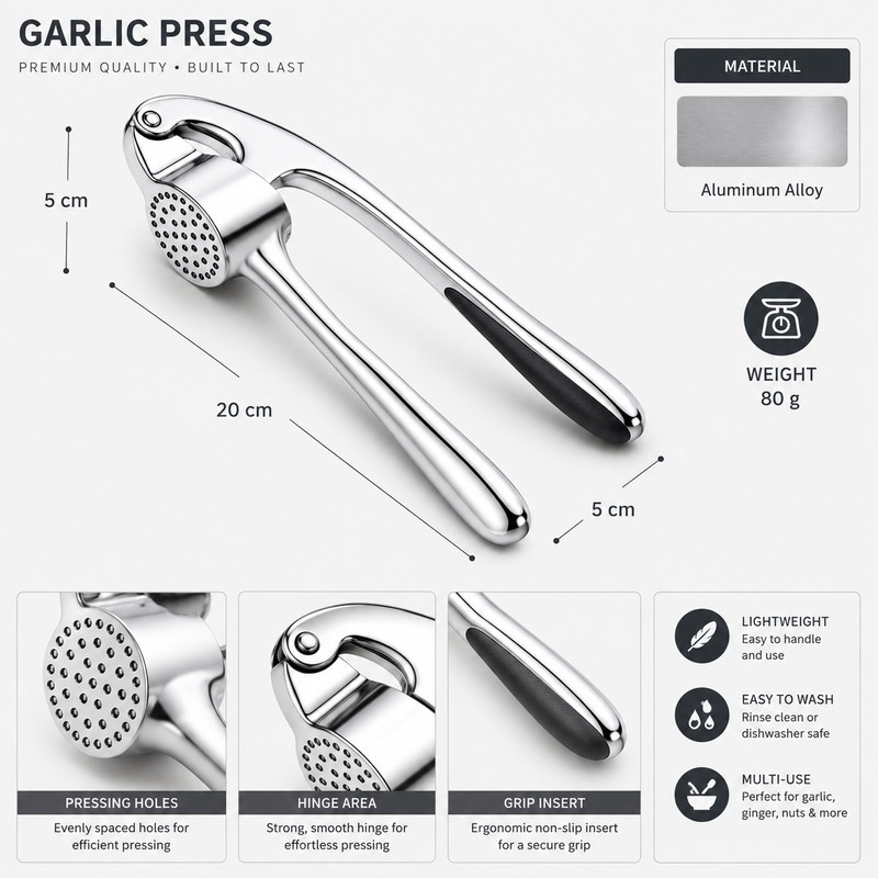 Garlic Press for Quick Kitchen Prep – Easy-Squeeze Garlic Mincer