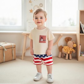 Toddler Baby Boy 4th of July Swim Shorts Print Patriotic Swimsuit Swim Trunks Fourth of July Bathing Suit Sunsuit (Red, 3-4 Years)