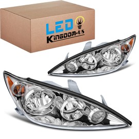 LEDKINGDOMUS Headlight Assembly, DOT-certified, Compatible with 2005-2006 Camry 05 06 Camry LE/XLE (US Version Only) Headlamp Replacement Pair Chrome Housing Amber Reflector Clear Lens