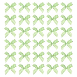 uxcell 200pcs Mini Gingham Ribbon Bows 2 Inch Small Tiny Checkered Plaid Ribbon Bow for Sewing Crafts, Hair Accessories, Gift Box Ornament, Festival, Light Green/White