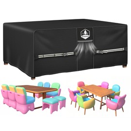 Rimwig Garden Furniture Covers Waterproof, 180X120X74cm Outdoor Patio Table Cover with Air Vent 420D Oxford Heavy Duty, Rattan Furniture Cover for Outside Table and Chair Rectangular