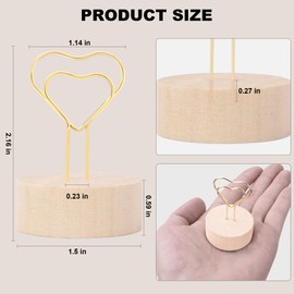 Oubest Gold Table Number Holders & Place Card Holders with Heart-shaped Metal Wire and Wooden Base - 10 PCS Picture Photo Sign Stands for Table, Centerpieces, Wedding, Party, Birthday Decor, Gold