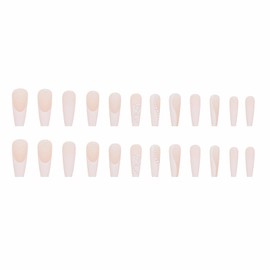 MERVF Coffin Press on Nails Long Fake Nails White French Tip Ballerina Acrylic Nails with Pearl Designs 24pcs Matte Glue on Nails Butterfly Press Ons for Women
