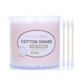 1Box(200PCS) White Disposable Spiral Shaped Wooden Tube Double Head Antibacterial Cotton Swab Bud Cleaning Sterile Single Sticks Ball Eye Ears Eyeshadow Brush Remover Tool Makeup Supply