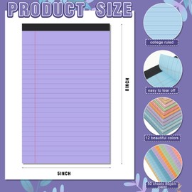 Lincia 24 Pcs 12 Pcs 5" x 8" Small Legal Pads Colored Lined Note Pads Narrow Ruled Writing Notepads 50 Sheets Per Micro Paper Notebook Lined and Perforated for College Office Supplies (Bright Colors)