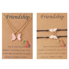 Hifunny Best Friend Butterfly Necklace Cute Enamel Butterfly Animal Friendship Necklace Bracelets Set for Women Men Couple Jewelry (Pink Gold)