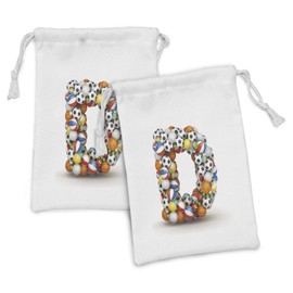 Ambesonne Letter D Fabric Pouch Set of 2, Typescript in Sports Inspired Style Fun Game Match Play Boys Design, Small Drawstring Bag for Toiletries Masks and Favors, 9" x 6", Multicolor