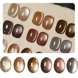 Juego de 6 esmaltes de uñas en gel con efecto ojo de gato y imán 3 en 1, efecto ojo de gato holográfico plateado, rosa y marrón, para manicura en gel 