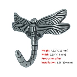 Dragonfly Wall Mounted Hanger Hooks - Decorative Heavy Duty Coat Tower Shower Curtain Robe Hooks with Screws for Clothes, Hat, Bags, Key(Pack of 4)