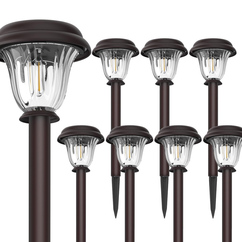 DERAYSION 8 Pack Solar Lights Outdoor, Stainless Steel Glass Solar
