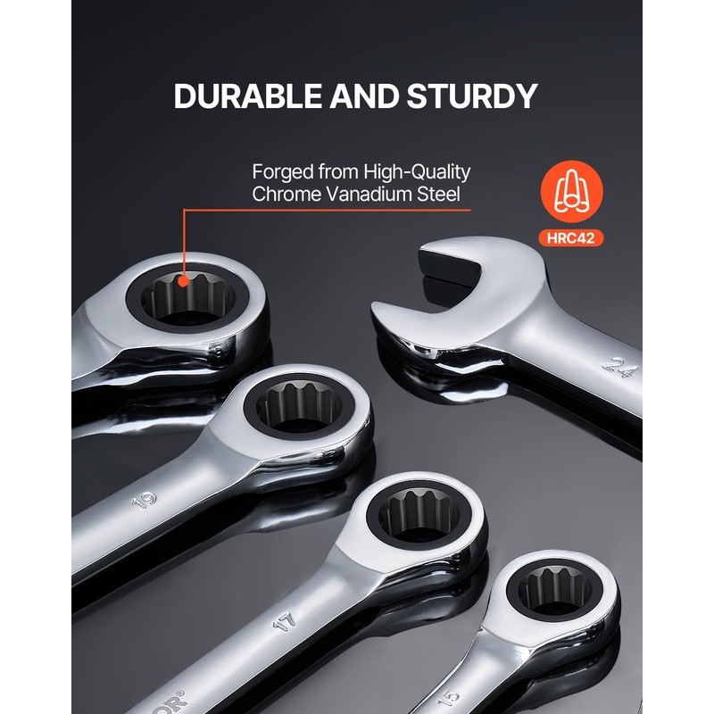 VEVOR Combination Wrench Set, 16-Piece Ratcheting Wrench Set with Organizer