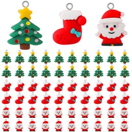 Remuuly 60 Piezas Dijes Colgantes de Navidad de Hombre de Jengibre y Papá Noel Encantos de Resina de Muñeco de Nieve Pingüinos para Fabricación de Joyas Adornos Decorativos Pulsera Bricolaje (Lindo)
