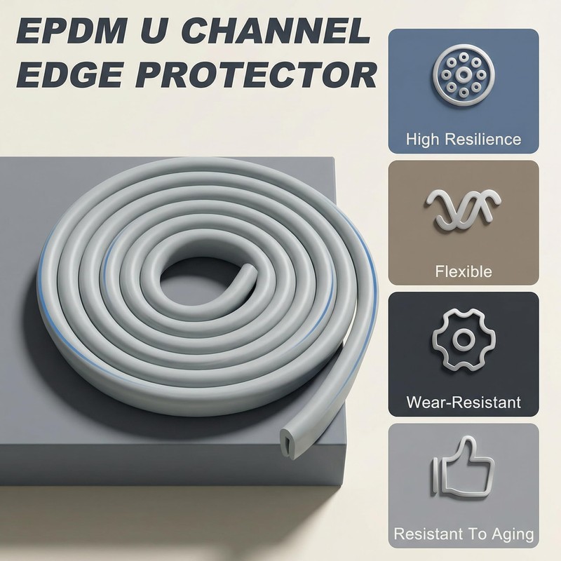 Rubber U Channel Edge Trim, Door Seal Strip, Fits Edge