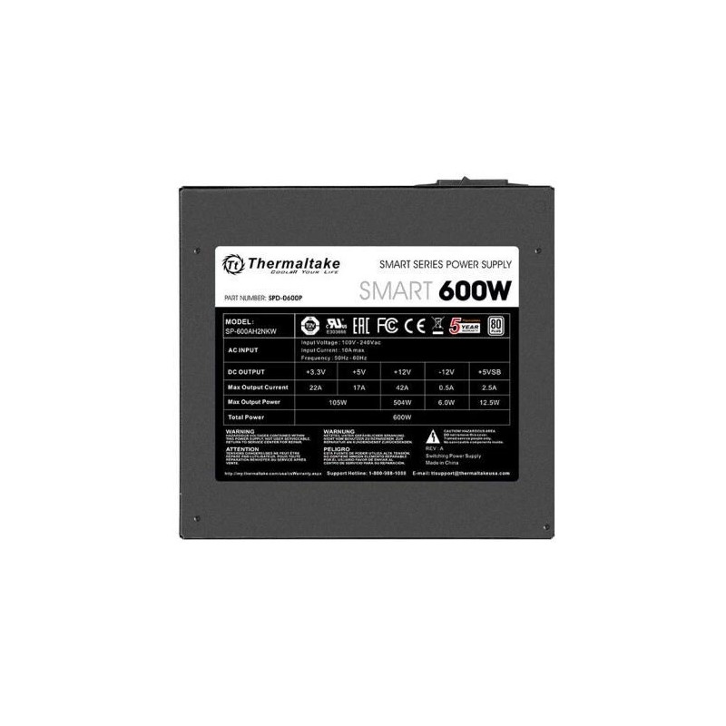 Thermaltake Smart 600Watt 120mm Fan Single +12V Rail PS, PS-SPD-0600NPC